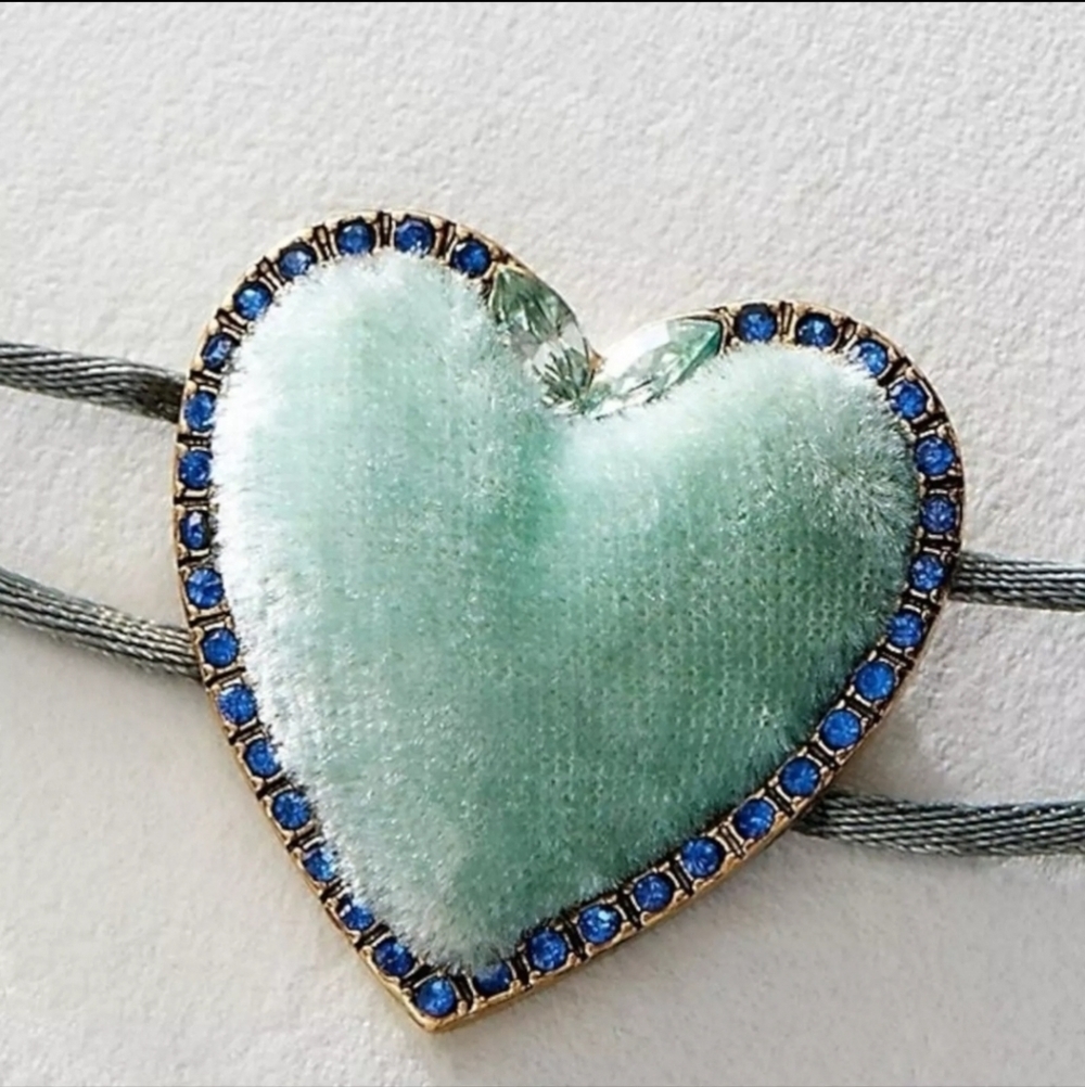 NWT, Free People, Velvet Heart Choker, Aqua -NEW! - Picture 2 of 6